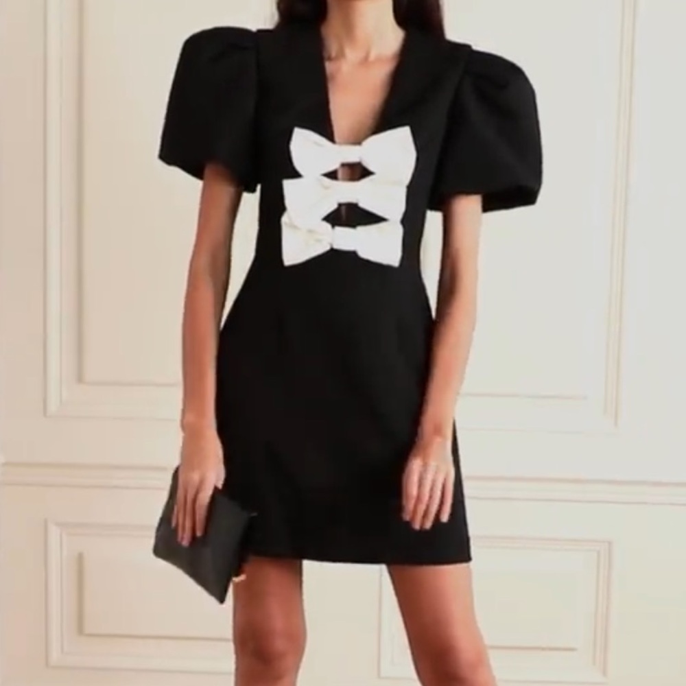 Rebecca Vallance Black Dress with White Bow Accents